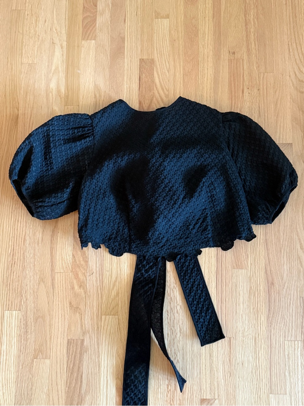 Cecilie Bahnsen Black Textured Puff Sleeve Tie-Back Top